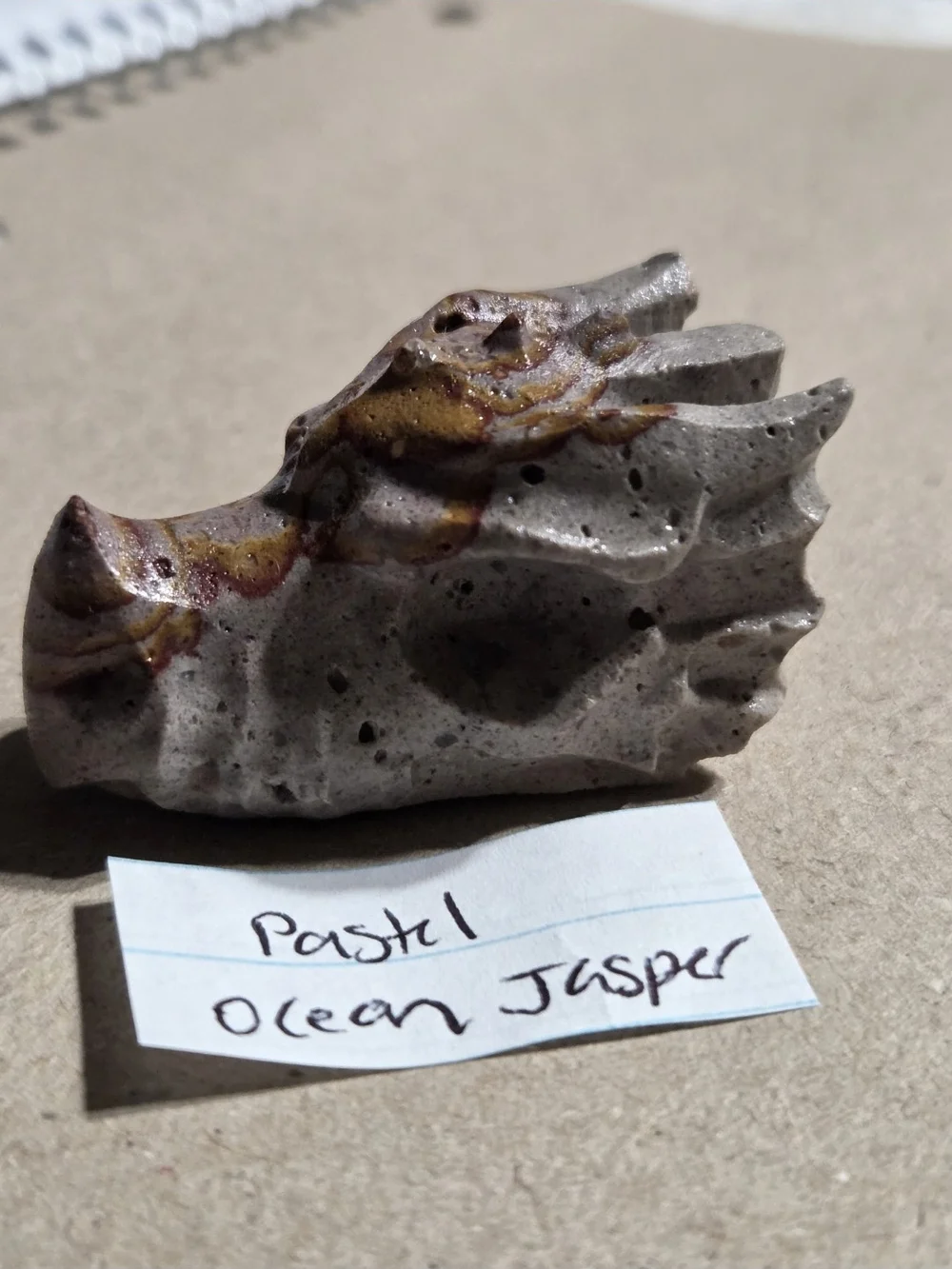 Detailed Pastel Ocean Jasper Crystal Carved Dragon Head Stone Sculpture Decor